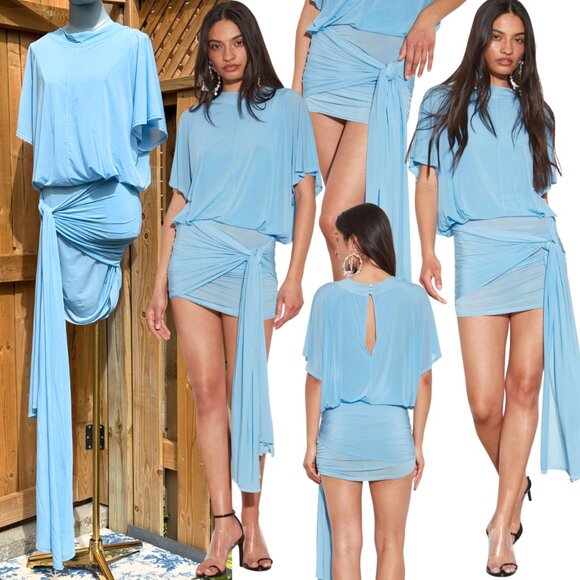 Rat & Boa Dresses & Skirts - 🆕 RAT & BOA 🧿 NWOT Freja Slinky Baby Blue Tie-Waist T-Shirt Mini Dress, Sz XXS